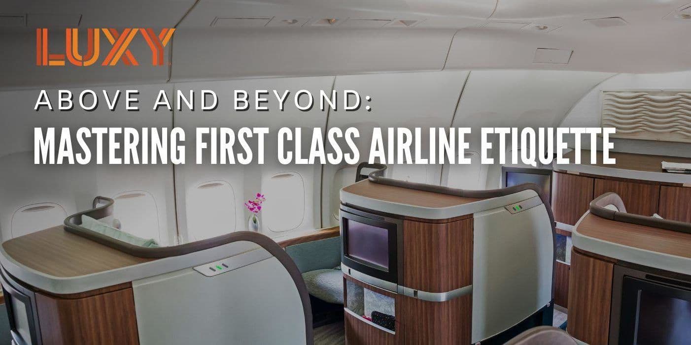 |A very comfortable first class airplane set up|Attendant serves a passenger in first class|Meal served in first-class on a luxury airplane trip