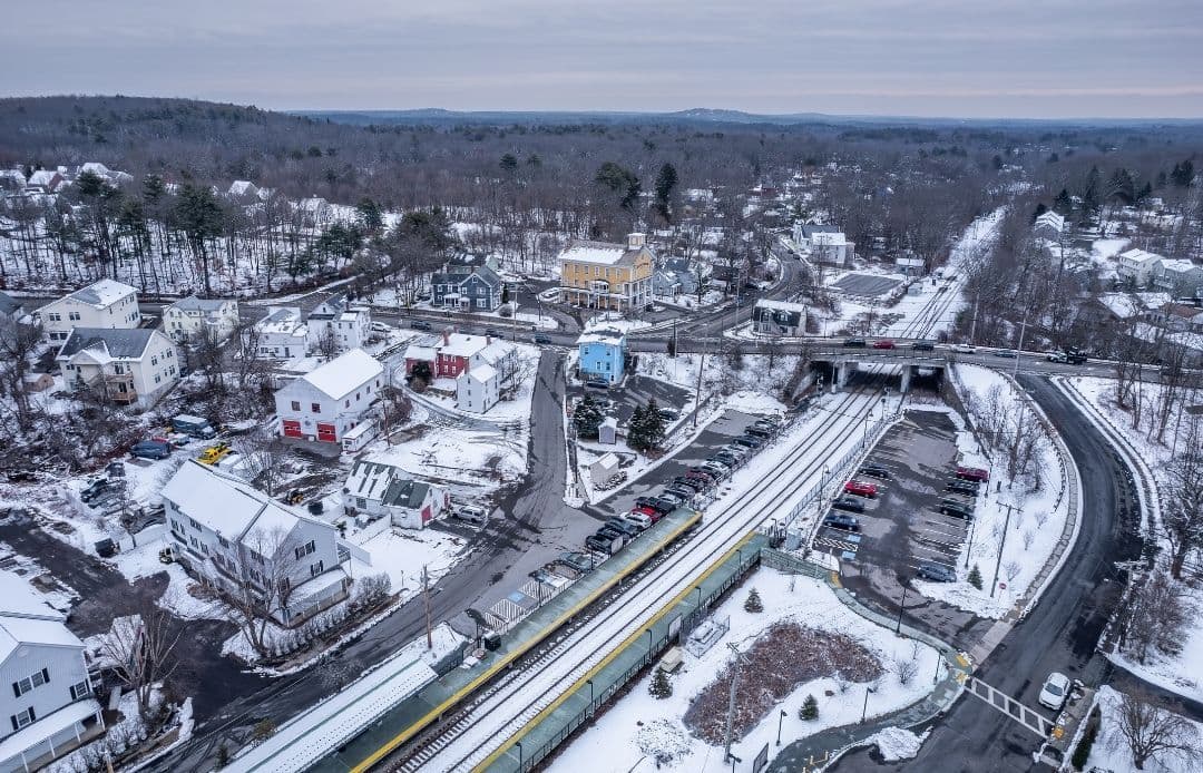 Acton MA Car Service Town Aerial View Winter