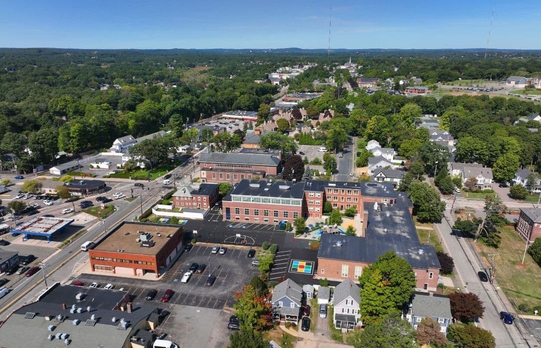 Needham MA Car Service Downtown Aerial View