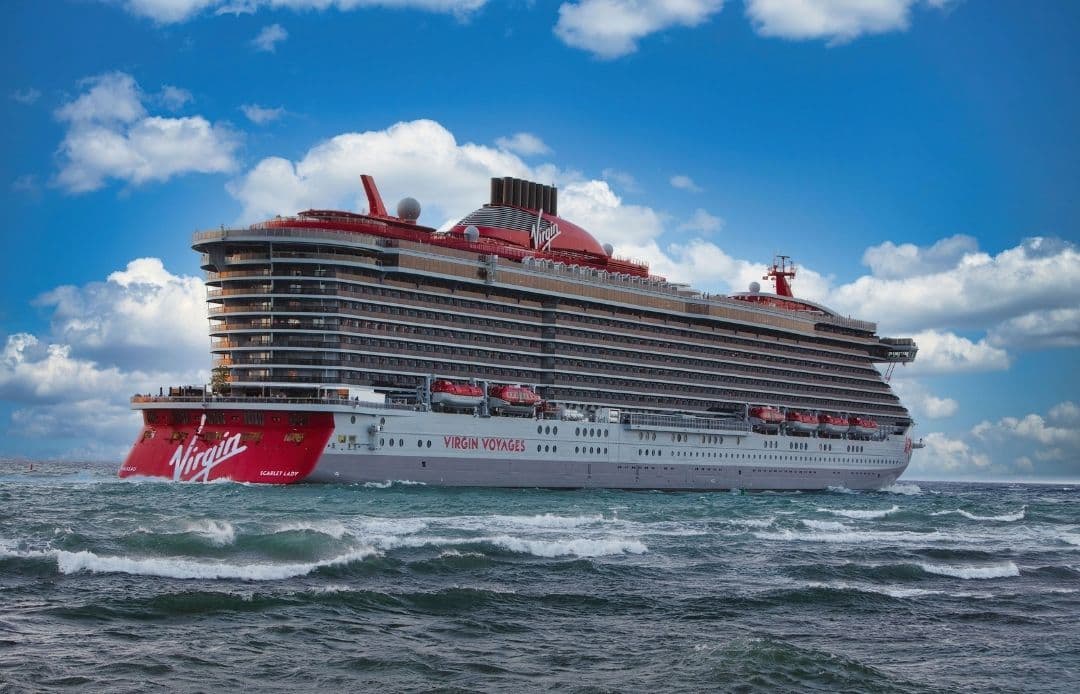 Virgin Voyages Transportation Full View of Ship out of Port
