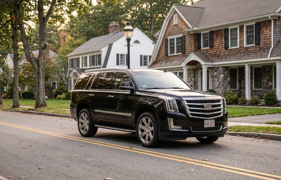 Wayland MA Car Service LUXY Parked at House for Pickup