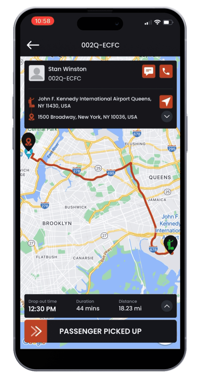The LUXY driver app shown on a phone
