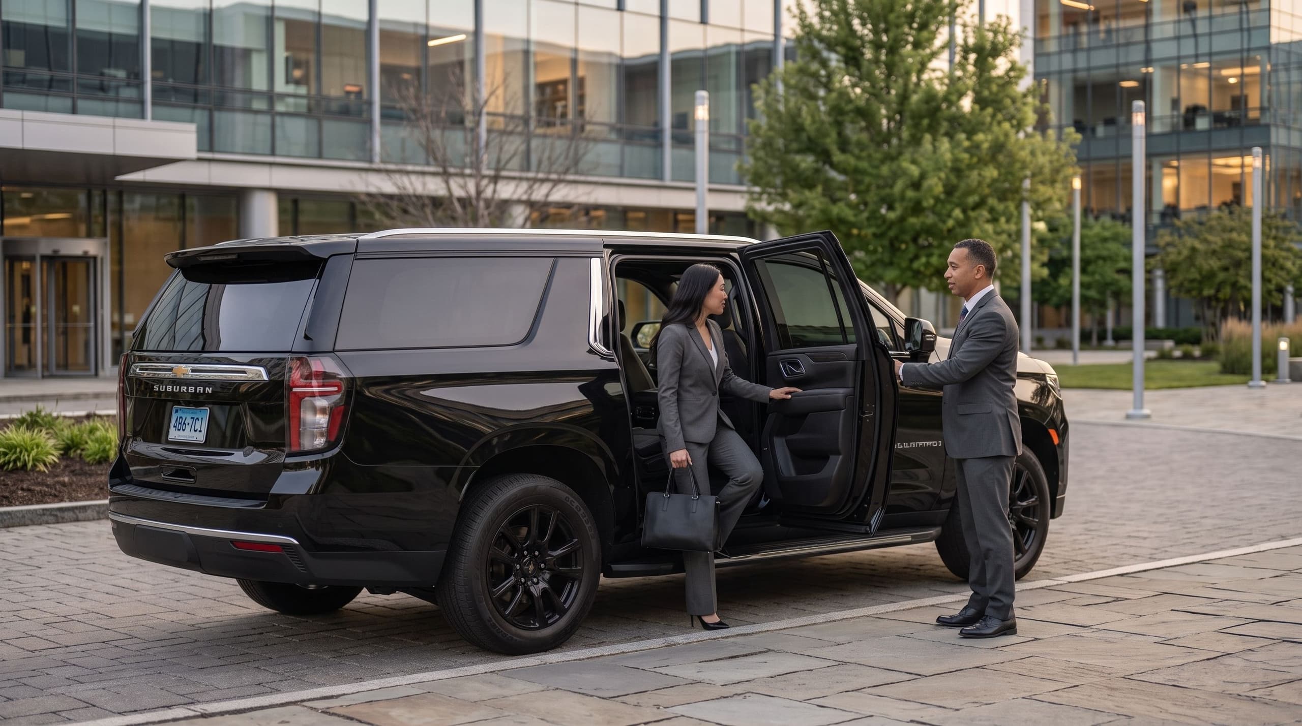 LUXY chauffeur opening car door for an executive