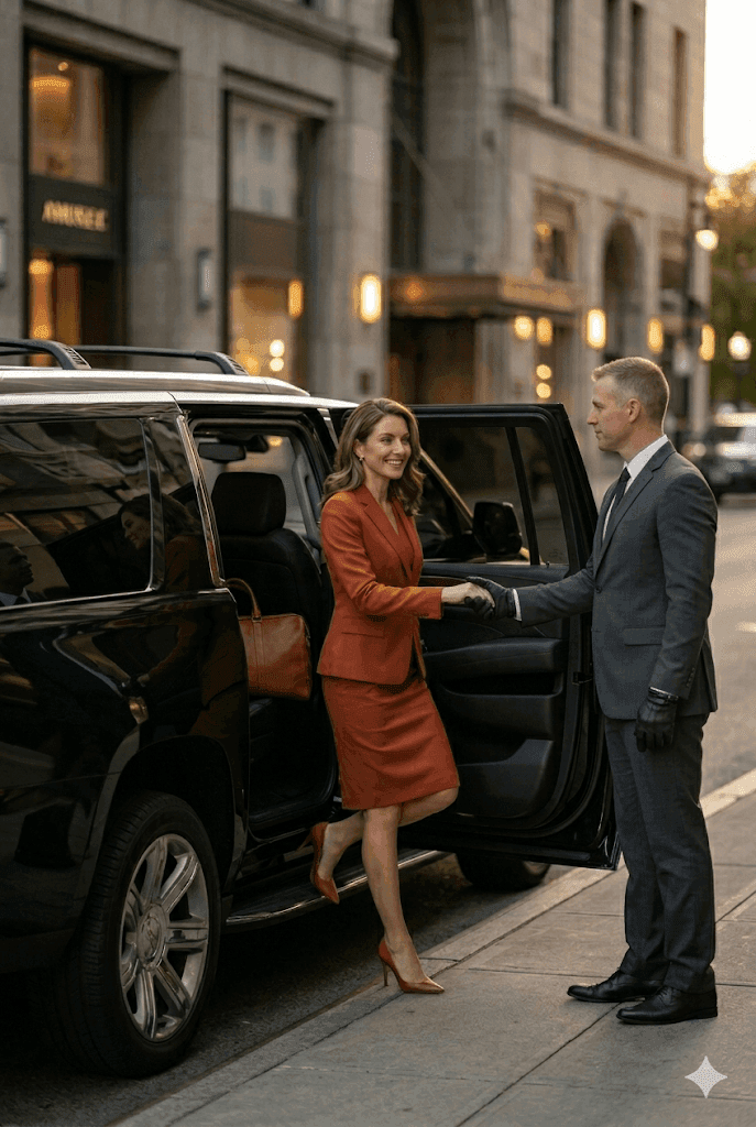 LUXY chauffeur opening car door for passenger