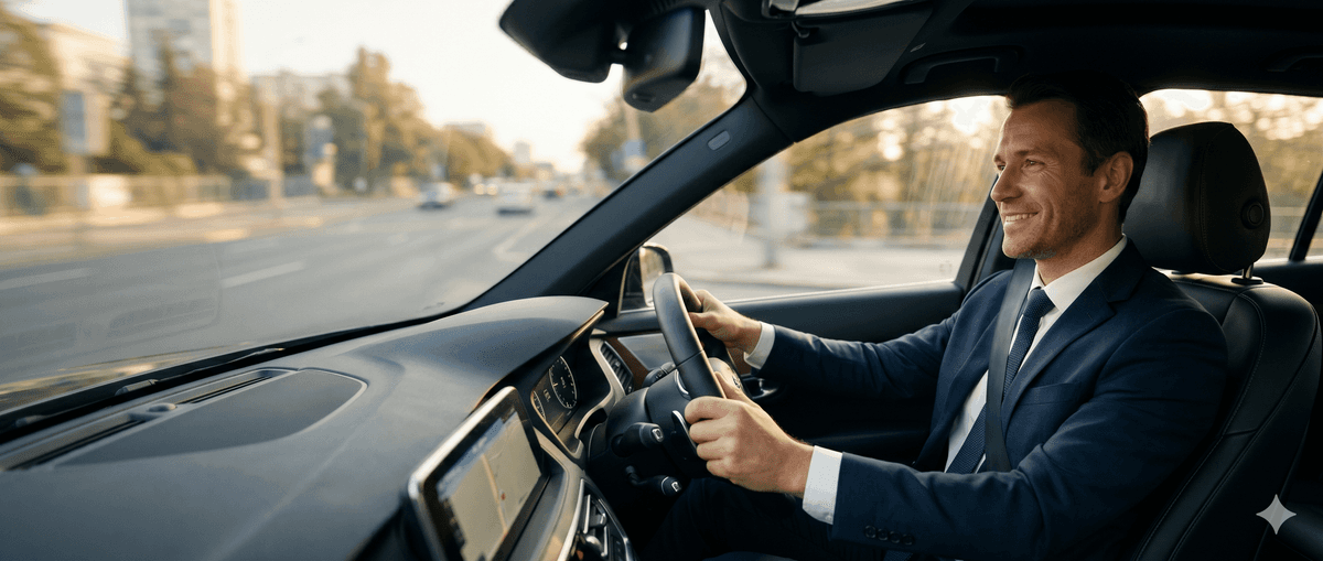 LUXY partner driver at the wheel of a black car