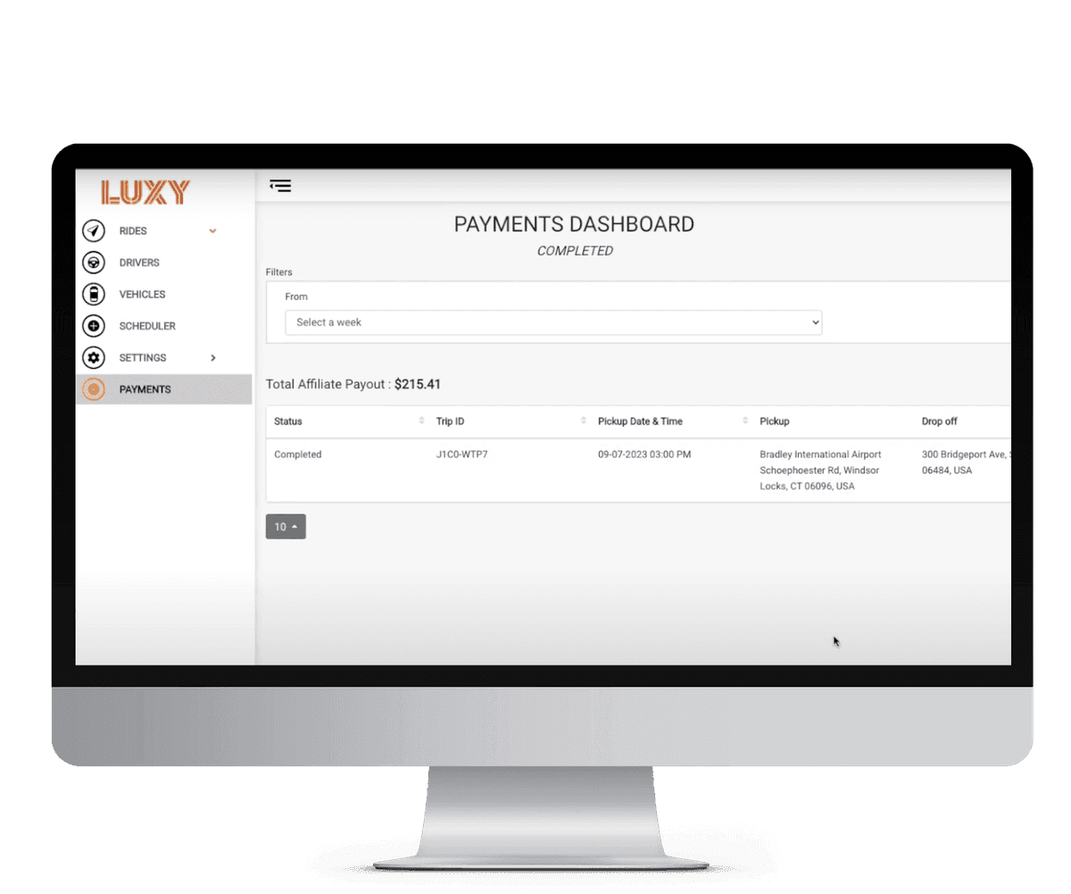 The LUXY partner portal dashboard