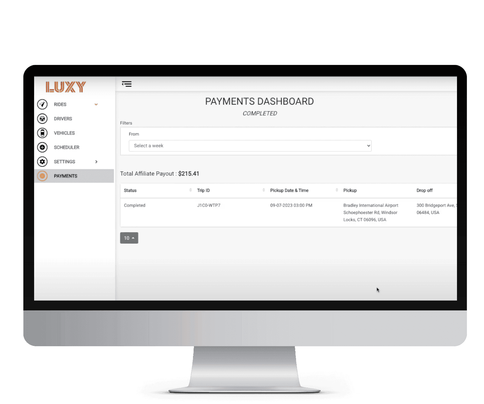 The LUXY partner portal dashboard