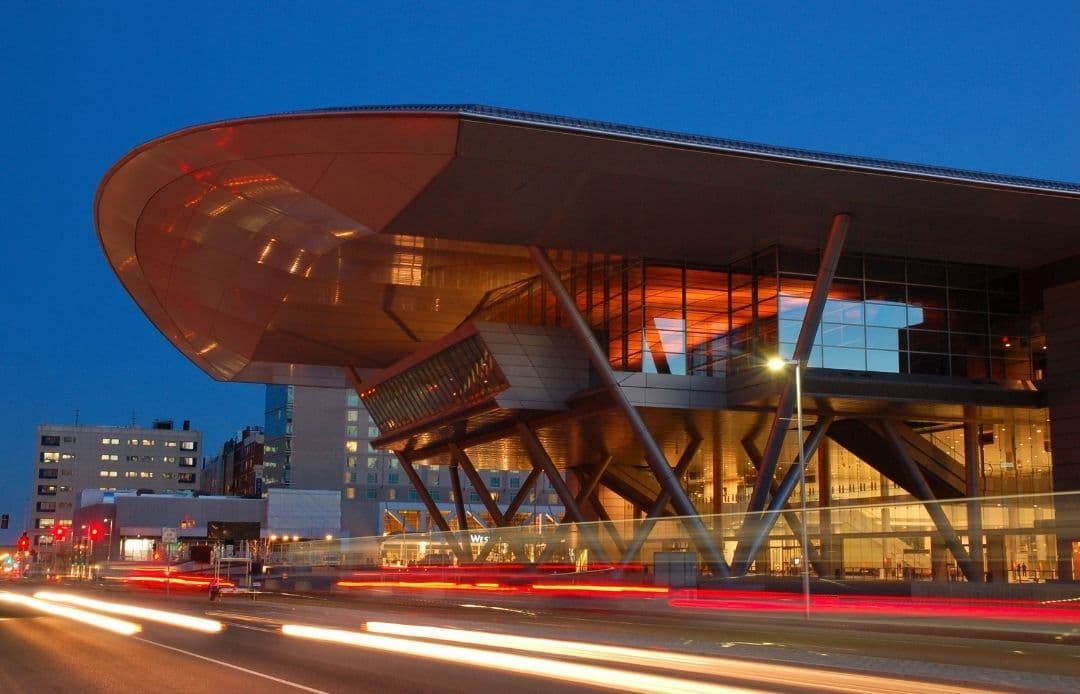 Boston Convention and Exhibition Center Car Service Convention Center Shot with Car Light Tracing
