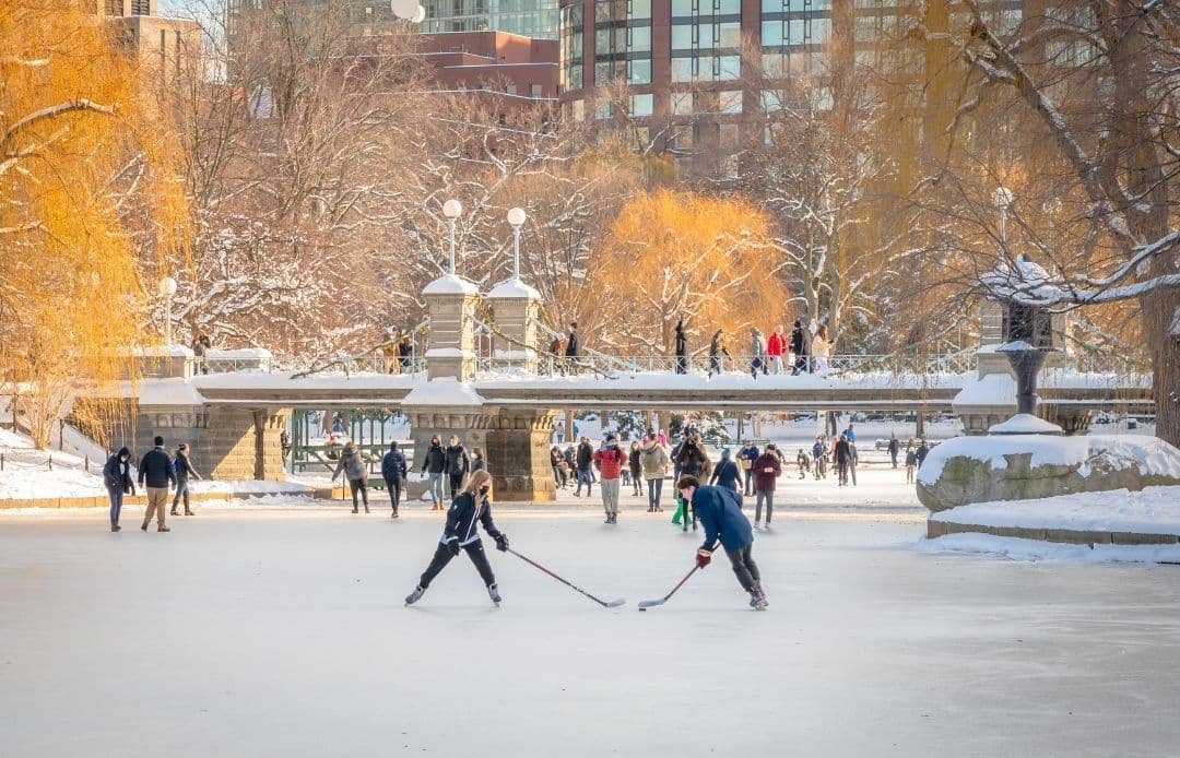 Boston Holiday Car Service Boston Commons Froze Over With Boys Playing Hockey