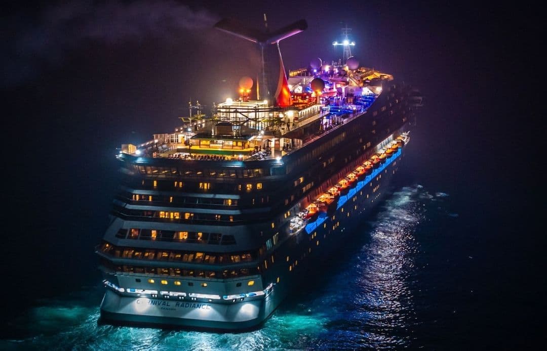 Carnival Cruise Line Transportation Aerial Shot of Deck at Night