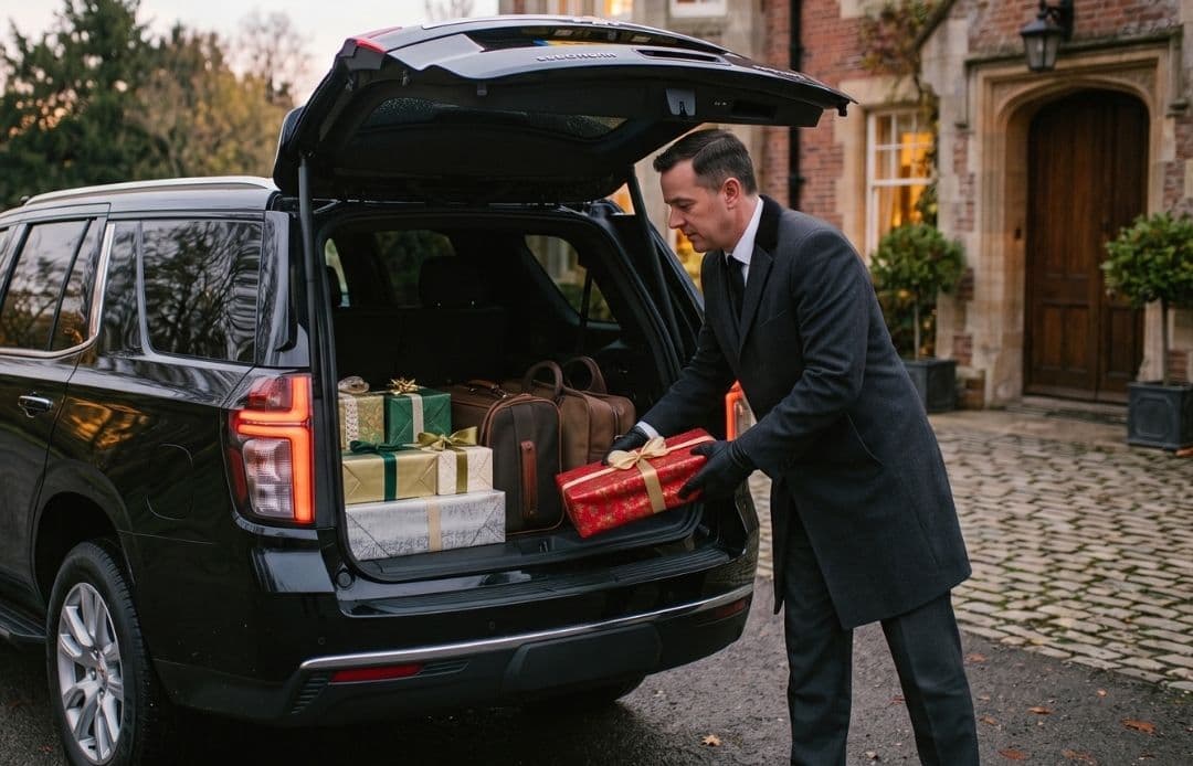 Chauffeur Putting Presents in Car Strapi