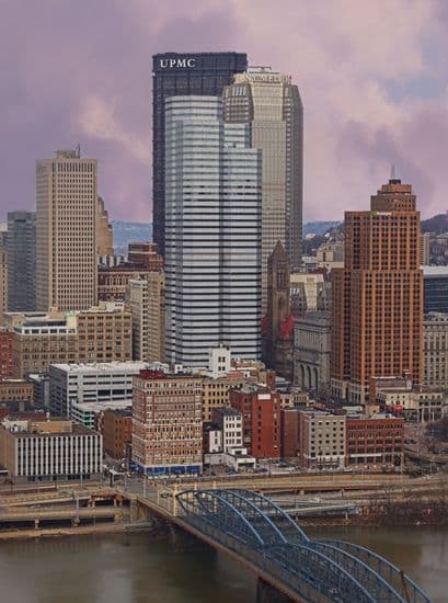 Parking for American Cruise Lines in Pittsburgh View of Bridge into City