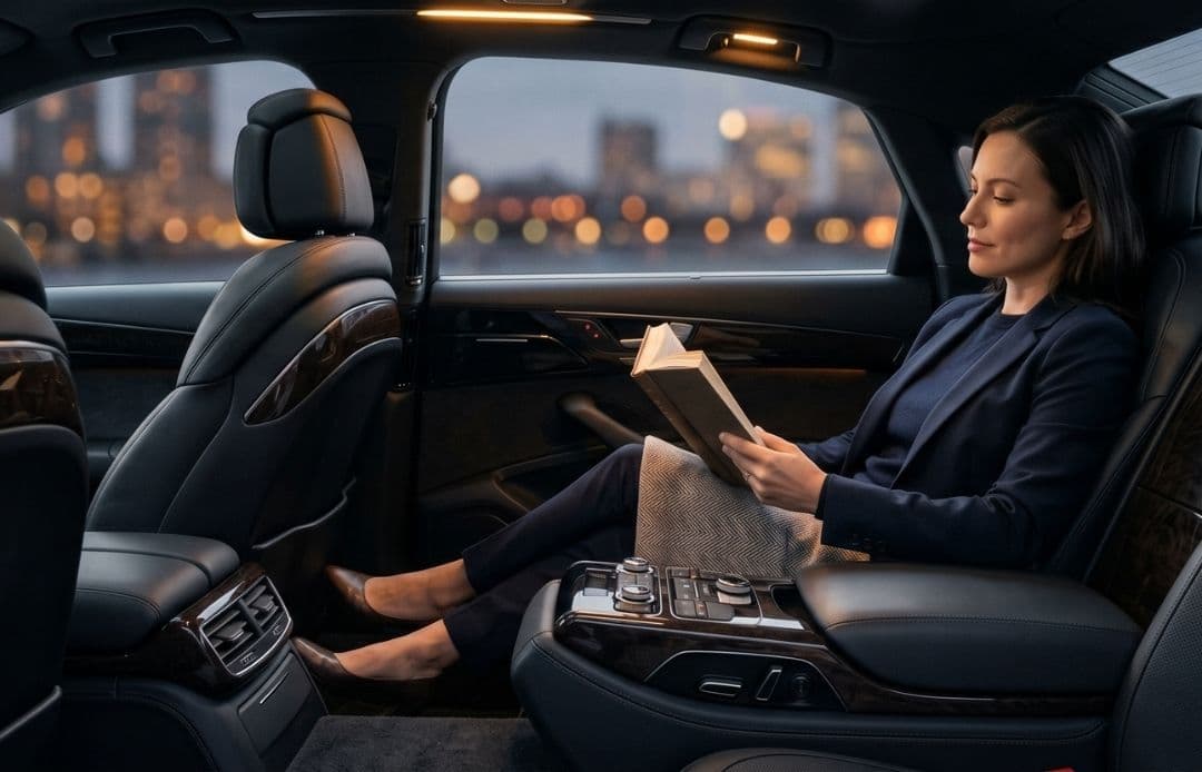 Woman riding in Boston Car Service