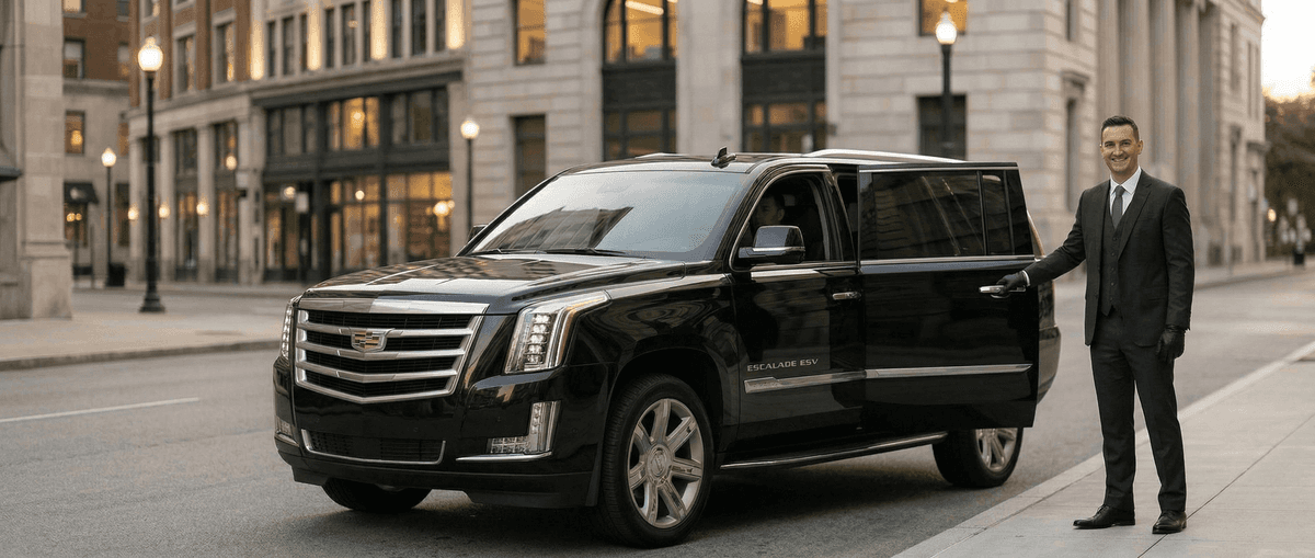 LUXY chauffeur opening car door for an executive