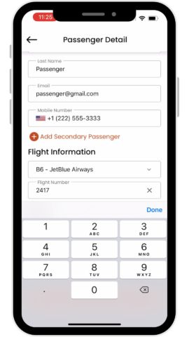 LUXY App- Add flight number