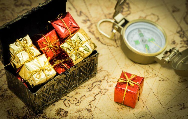 A scavenger hunt map with presents