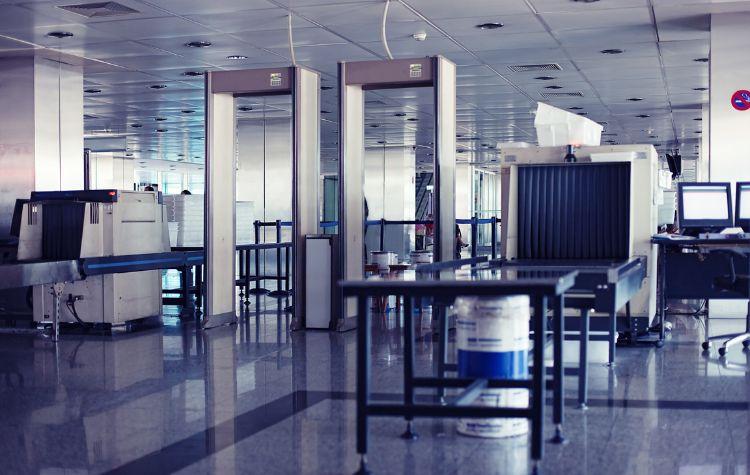 An empty TSA security setup at the airport