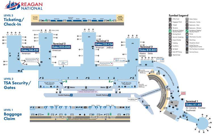 DCA Airport Layout (Image Credits:https://www.flyreagan.com/travel-information/terminal-map)