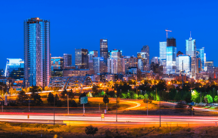 Denver skyline at night