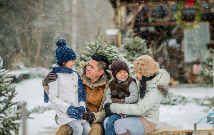 Family out in the snow on a winter holiday