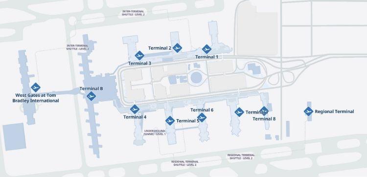 LAX Terminal Map: (Image credit: https://maps.lawa.org/)