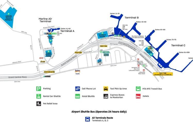 Laguardia Terminals Map (Image credit: https://upgradedpoints.com/travel/airports/laguardia-lga-airport/)