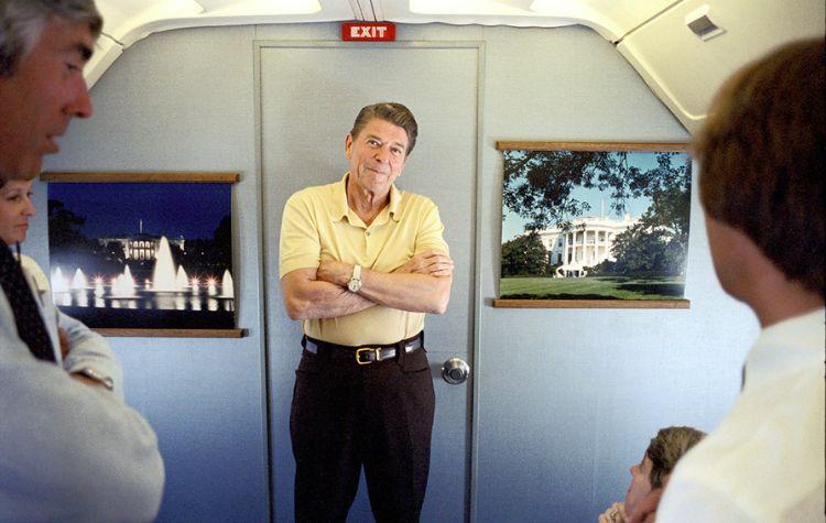 President Reagan aboard Air Force One (photo credit: https://www.reaganlibrary.gov/archives/audiovisual/white-house-photo-collection-galleries/air-force-one)