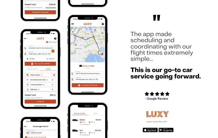 The app made scheduling and coordinating with our flight times extremely simple...LUXY™ is our go-to car service going forward